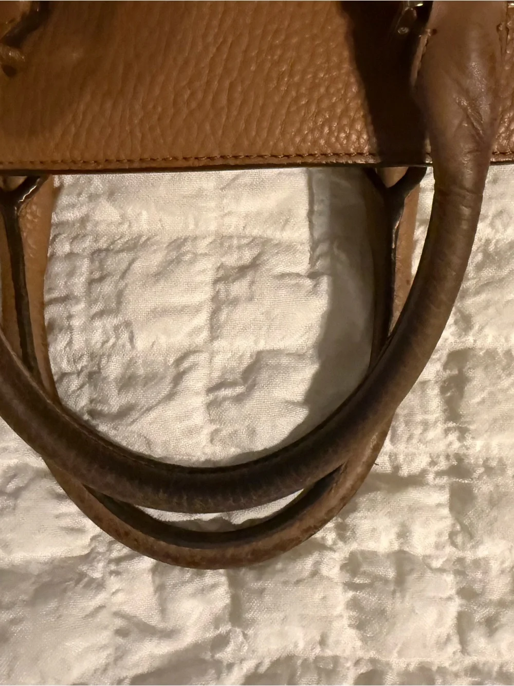 Tory Burch Tan Pebbled Leather Satchel with Gold Hardware